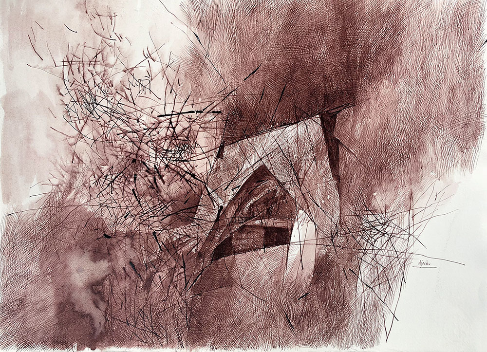 Djochkoun Sami, "Archmemory-II", 2015, bistre on paper, 39 x 54 cm. Djochkoun Sami, "Archmemory-II", 2015, bistre on paper, 39 x 54 cm.